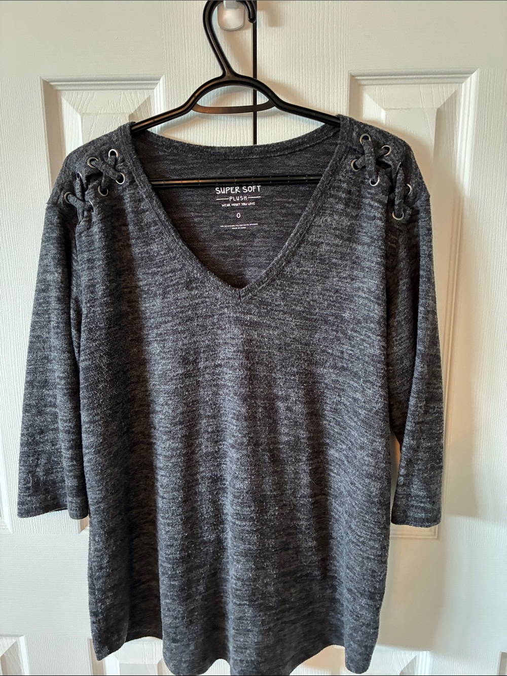 Torrid V-Neck Lace-Up Shoulder Sweater — Gray